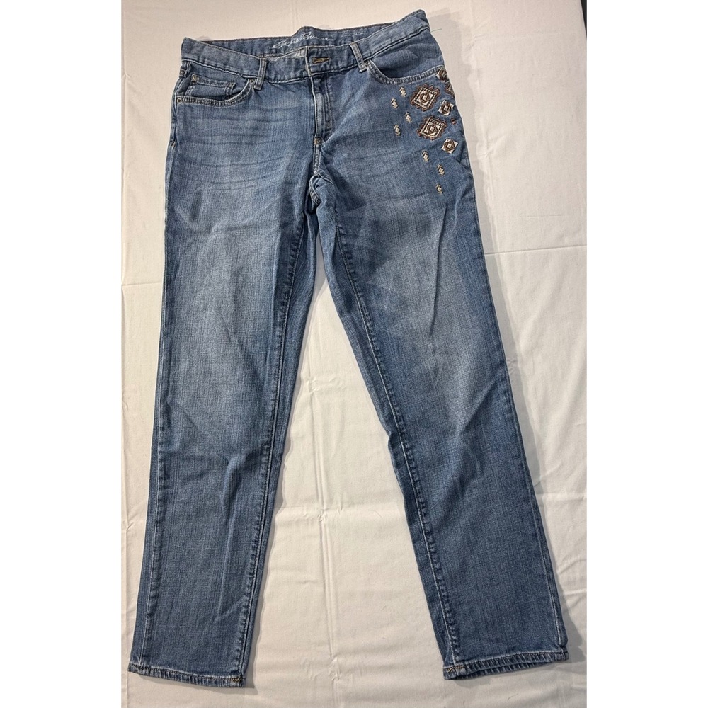 Eddie Bauer Boyfriend Slim Leg Embroidered Jeans Medium Wash Blue Denim 32x27
